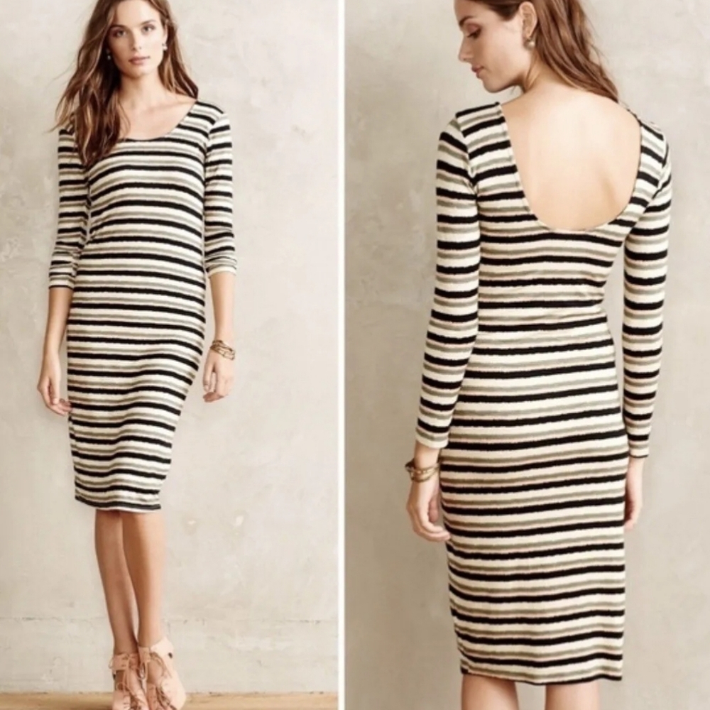 ANTHROPOLOGIE DOLAN Left Coast Prita Green Striped Scoopback Midi Dress Small.